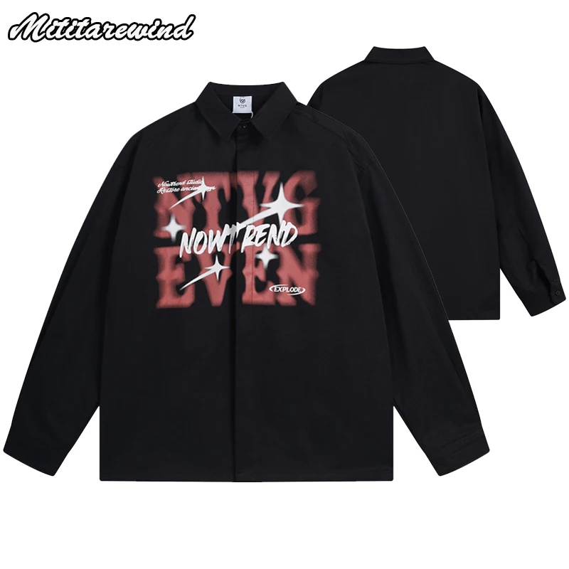 

Hip Hop Streetwear Long Sleeve Shirt Men and Women Gothic Letter Printed Spring Autumn Mens Shirts Oversized Shirts For Men