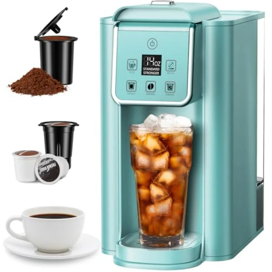 

Single Serve Coffee Maker for K Cup and Grounds 6 to 14 oz Brew Sizes 50 oz Removable Water Tank Blue