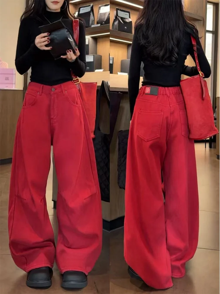 

Утепленные зимние джинсы Thiened Fce с высокой талией, повседневные, из хлопка, с эффектом потертости, расклешенные, для женщин, осенний сезон, новинка