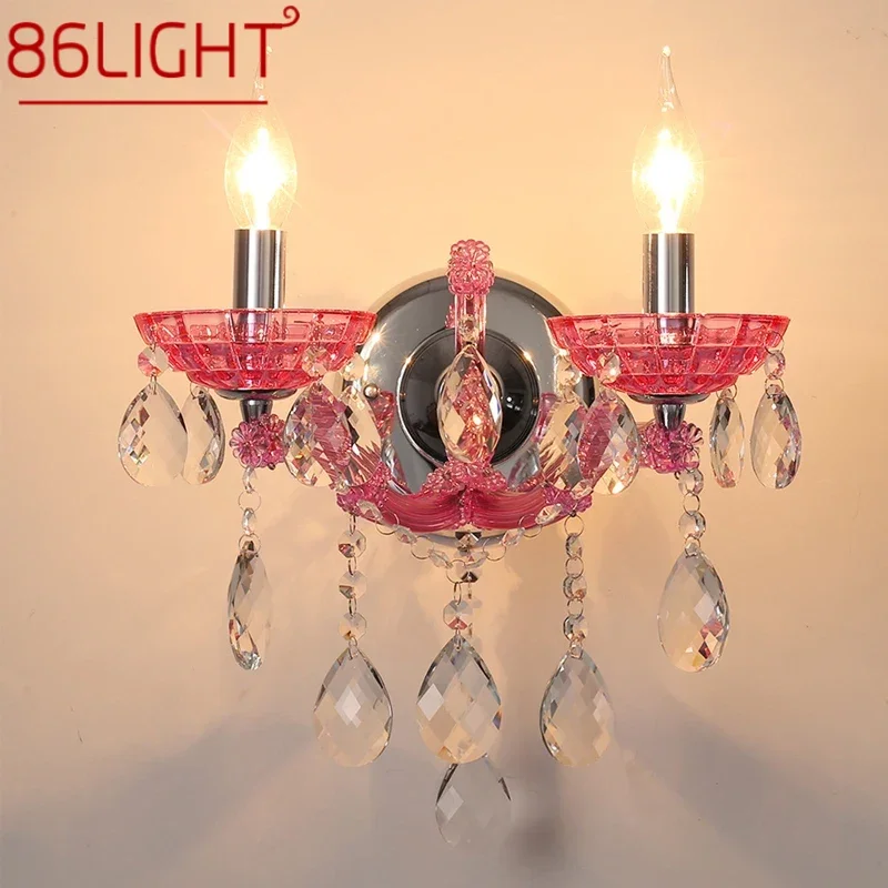 

86LIGHT European Style Crystal Wall Lamp Pink Girls' Room Candle Lamp Luxurious Living Room Restaurant Bedroom Villa