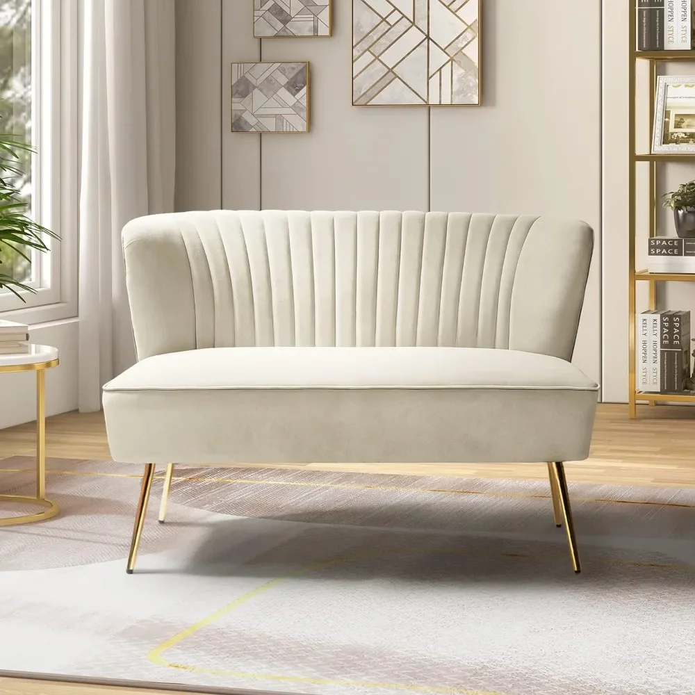 

Contemporary Velvet Loveseat Sofa, Upholstered Loveseat Couch with Golden Metal Legs, Small Tufted 2-Seat Sofa Armle