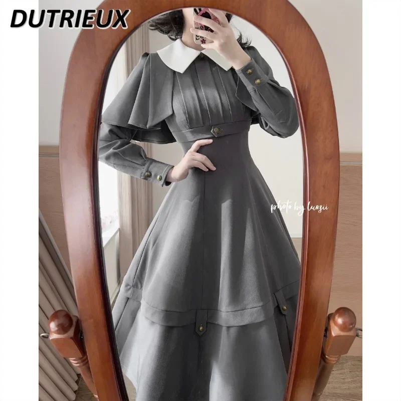 

Original Retro Elegant Classical Long-sleeved Slim-fit Dress Autumn and Winter New Lapel Temperament Versatile Long Dresses