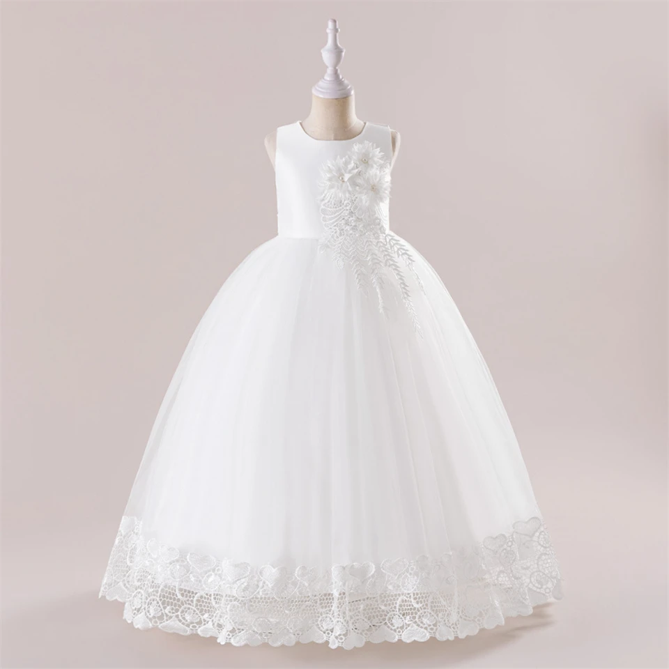 Luxury Little Girls First Communion Party Dresses Flower Girl Weddings Elegant Dresses for Girls White Evening Children Clothing