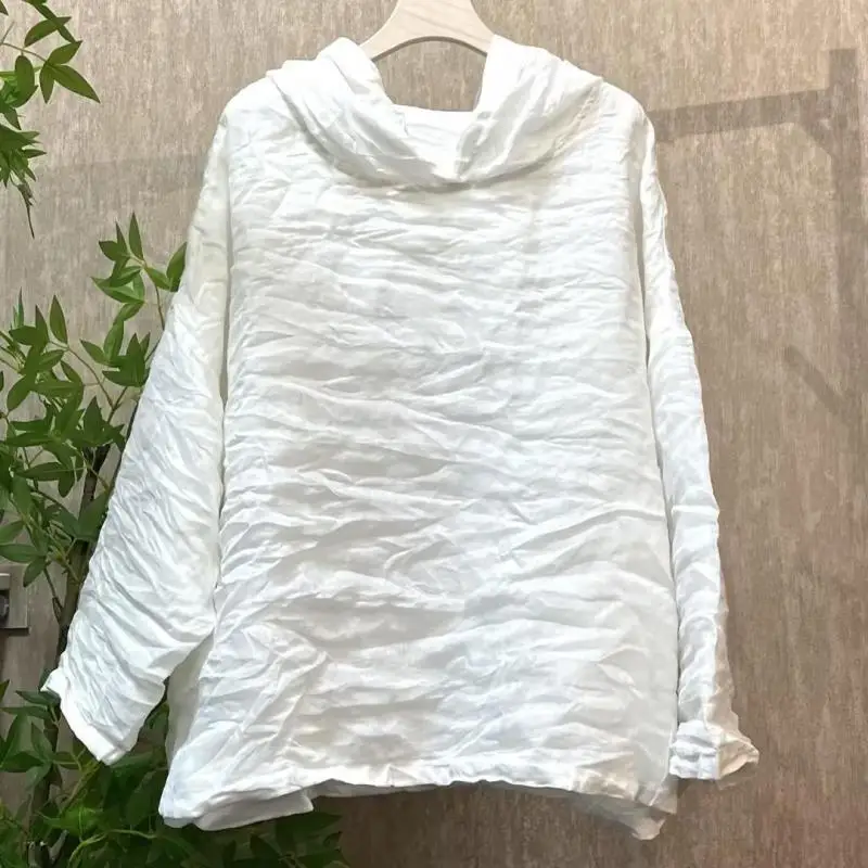 

Весна 2024, новый художественный стиль, женские свободные топы с длинными рукавами и капюшоном, футболки хорошего качества, двухслойная повседневная винтажная футболка Ramie TF30