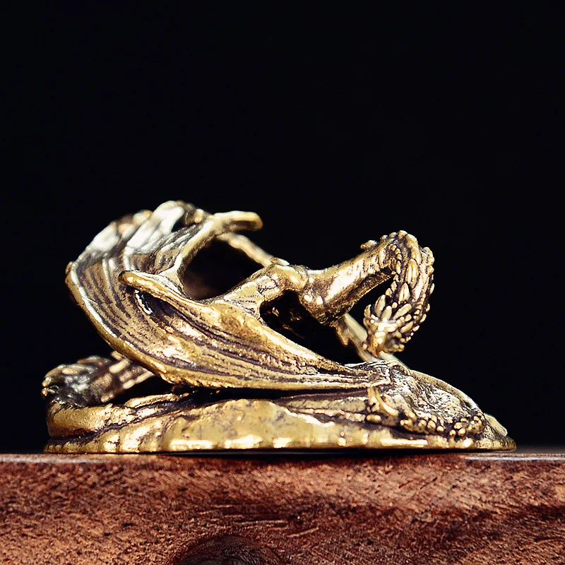 Brass Ancient Pterosaur Small Statue Desktop Decoration Vintage Animal Dinosaur Miniatures Figurines Home Decor Ornaments Crafts