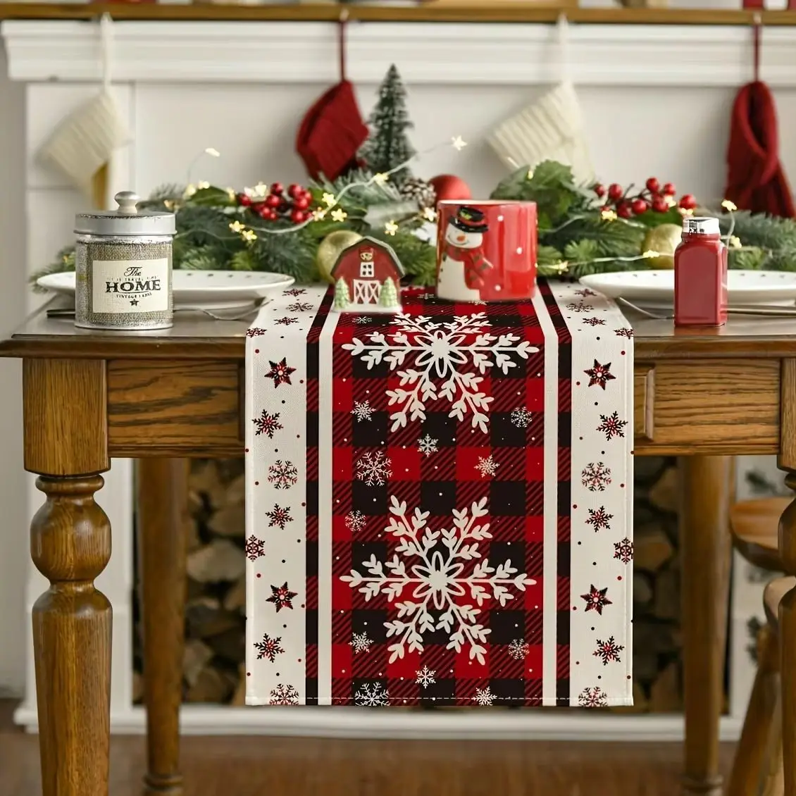 Holiday Christmas Snowflake Table Runner Crafted With Buffalo Plaid Style Great For Christmas Home Dining Decor Creating