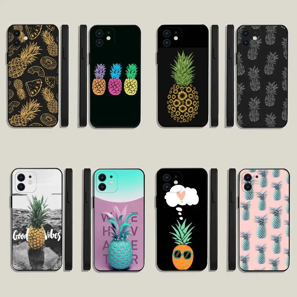 

Fruit Pineapple Phone Case For iPhone16,15,14,13,12,11,Plus,Pro Max,XS,X,XR,SE,Mini,8,7 Soft Silicone Black Cover