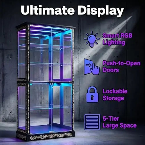 71" Tall Glass Door Display Cabinet (1, Black) view 6