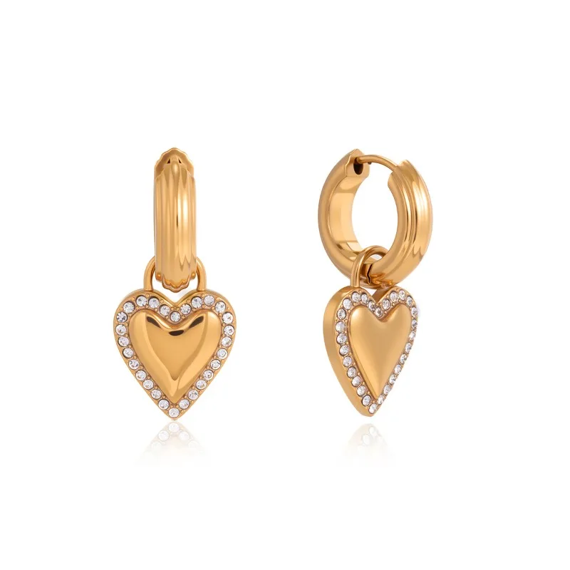 

Minar Dainty Bling Bling Rhinestones Love Heart Hoop Earrings for Women Tarnish Free 18K Gold PVD Plated Titanium Steel Gifts