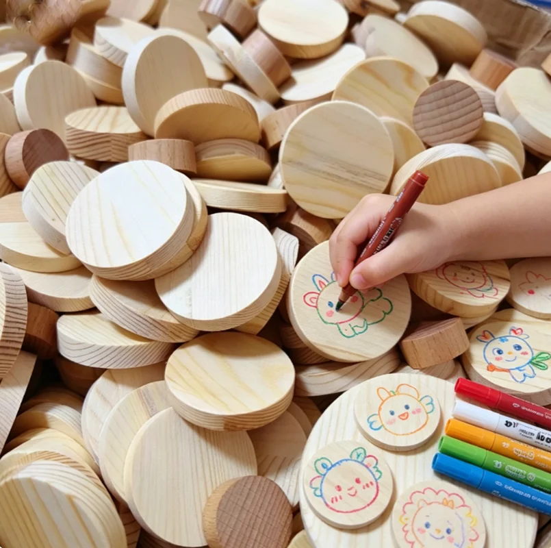 Dia 15-60mm Round Wooden Pieces Mini Unfinished Thin Wooden Boards DIY Handmade Creative Hand Painting Wooden Board Pyrography