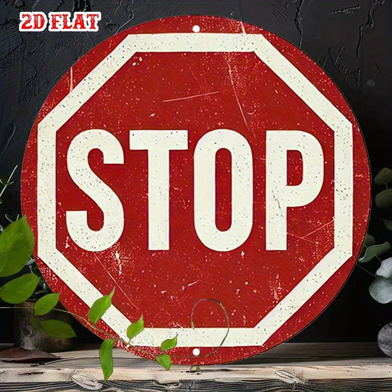 2D Flat, 2D Flat 1pc Caution 7.87X7.87 Round Aluminum Sign, Traffic Safety Round Aluminum Sign, Urban Artifact Metal Tin Sign