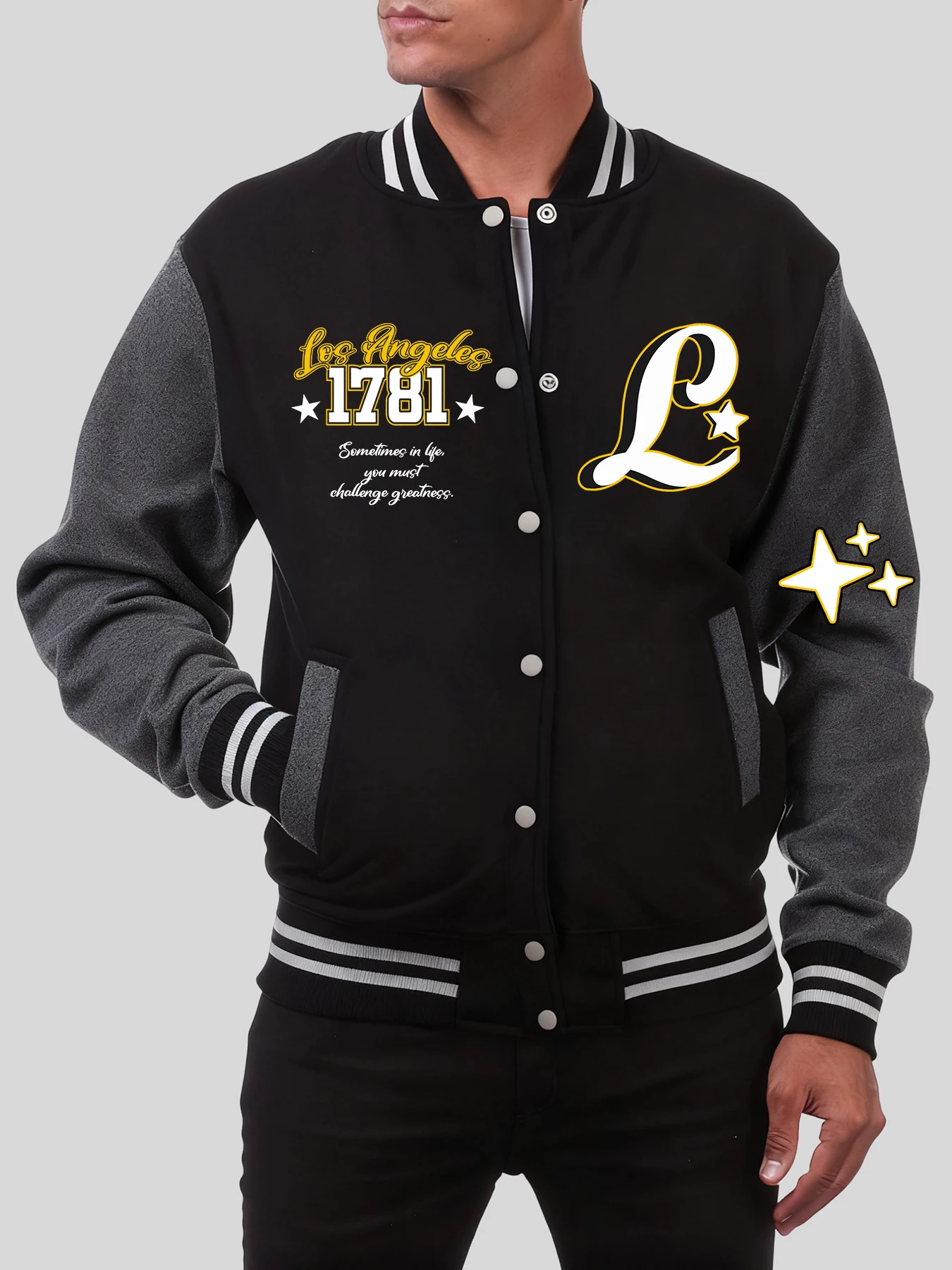 

Usa Letter L And Pentagram Prints Men Baseball Uniform Autumn Sport Clothing Fleece American Streetwear Vintage Loose Jacket
