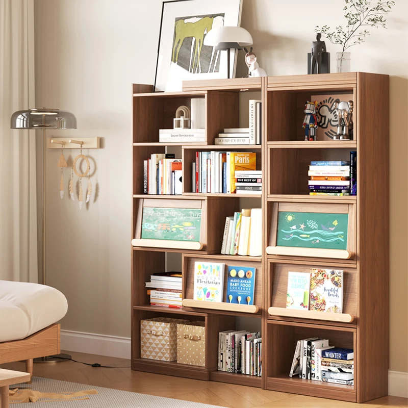 

Solid wood bookcase retractable bookshelf small apartment display cabinet floor-to-ceiling household storage storage locker