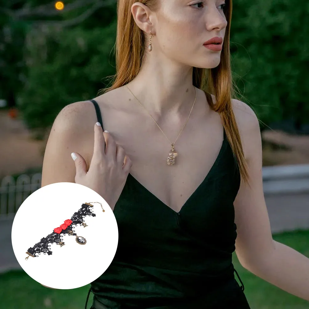 

1 pc Retro Skull Necklace Lace Chain Euramerican Clavicle Jewelry Halloween Costume Party Decor Black Creative Choker Unique
