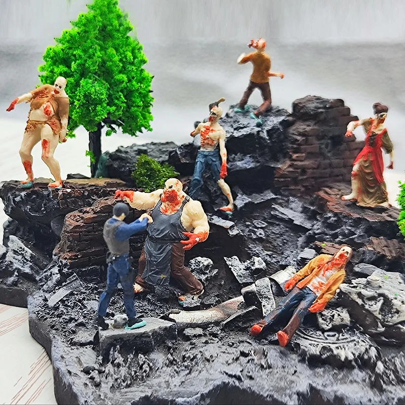 

9PCS Miniatures 1/64 Painted UnPainted Zombie Leon Diorama Scene Props igures Model Creative Photography