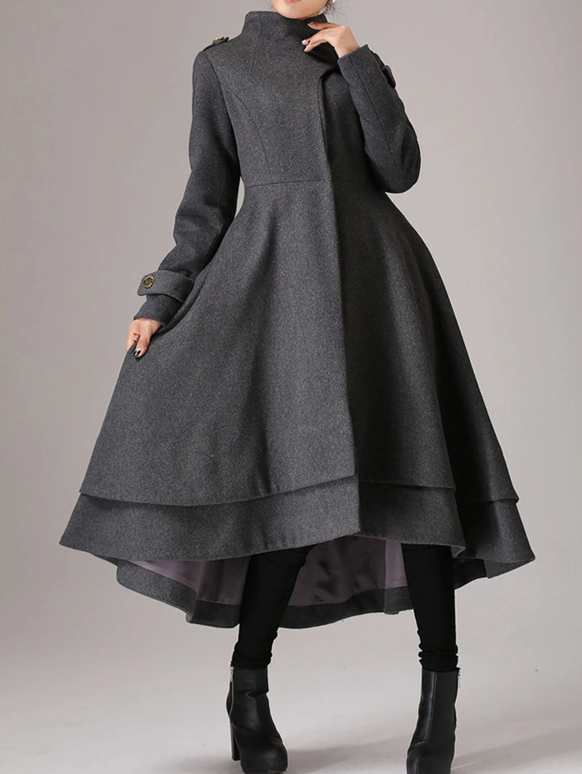 Vintage Women Medieval Long Coat Autumn Slim Waist Winter Maxi Dress 19th Century Retro Layered Hem Trench Coat Długa odzież wierzchnia