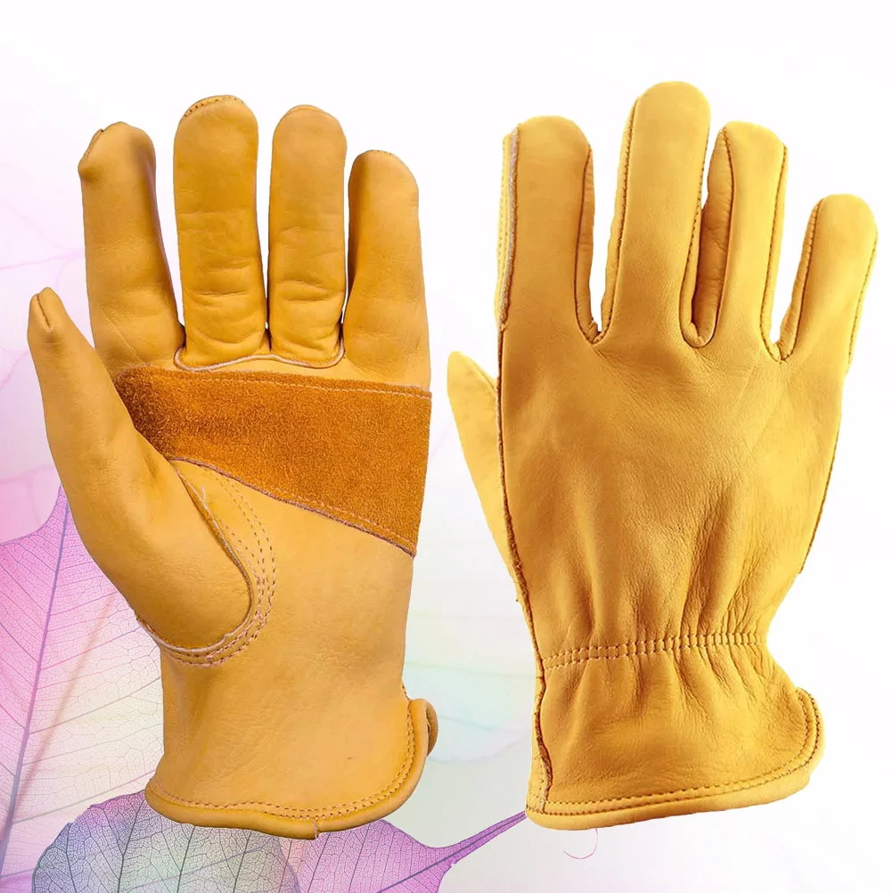 

1Pair Riding Gloves Cowhide Anti-Slip Labour Protection Gloves Durable Odorless Yellow Cattlehide Glove