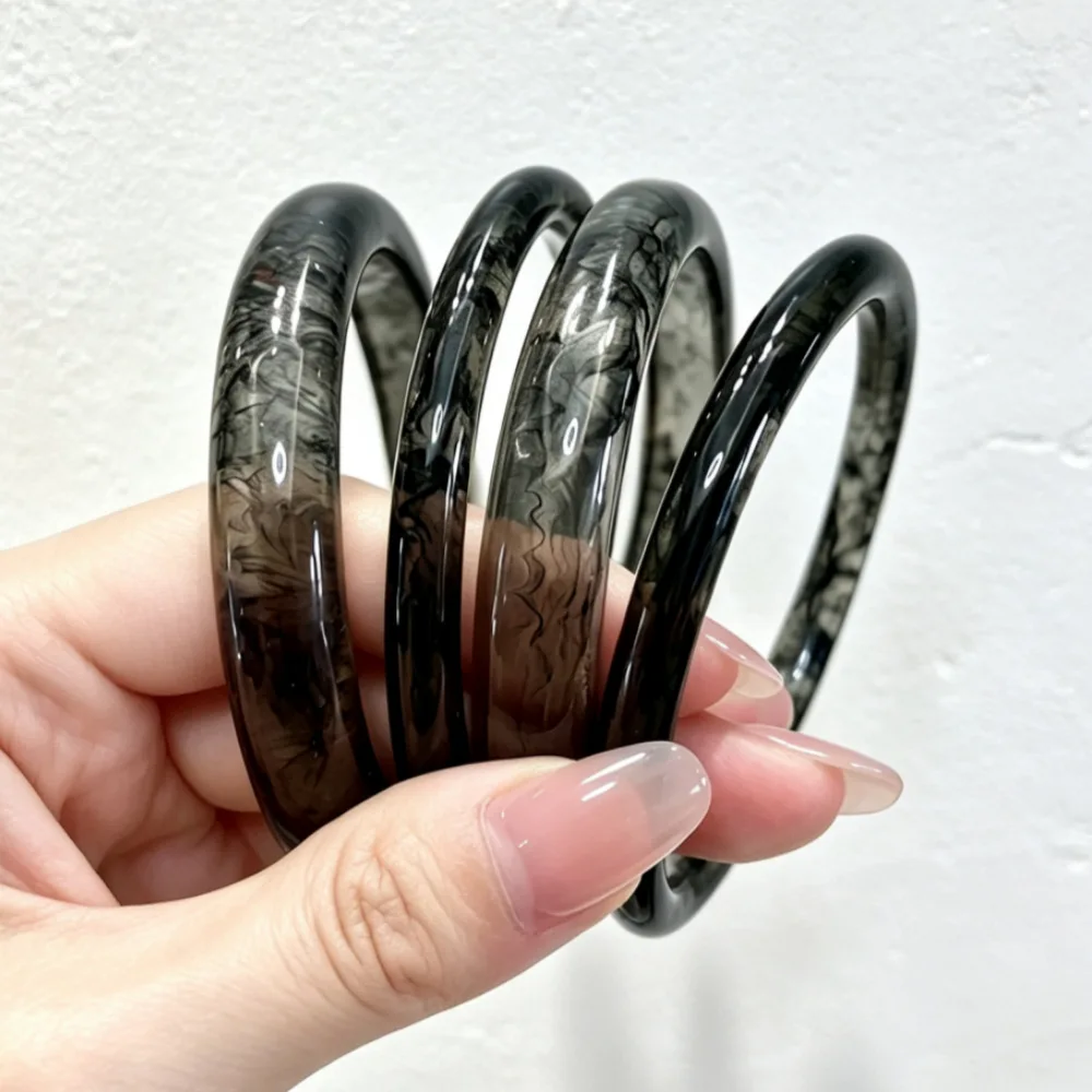 4Pcs/Set Gothic Punk Black Smudging Acrylic Bracelet Set for Women Simple Resin Stackable Bangles Daily Wear Party Jewelry Gifts
