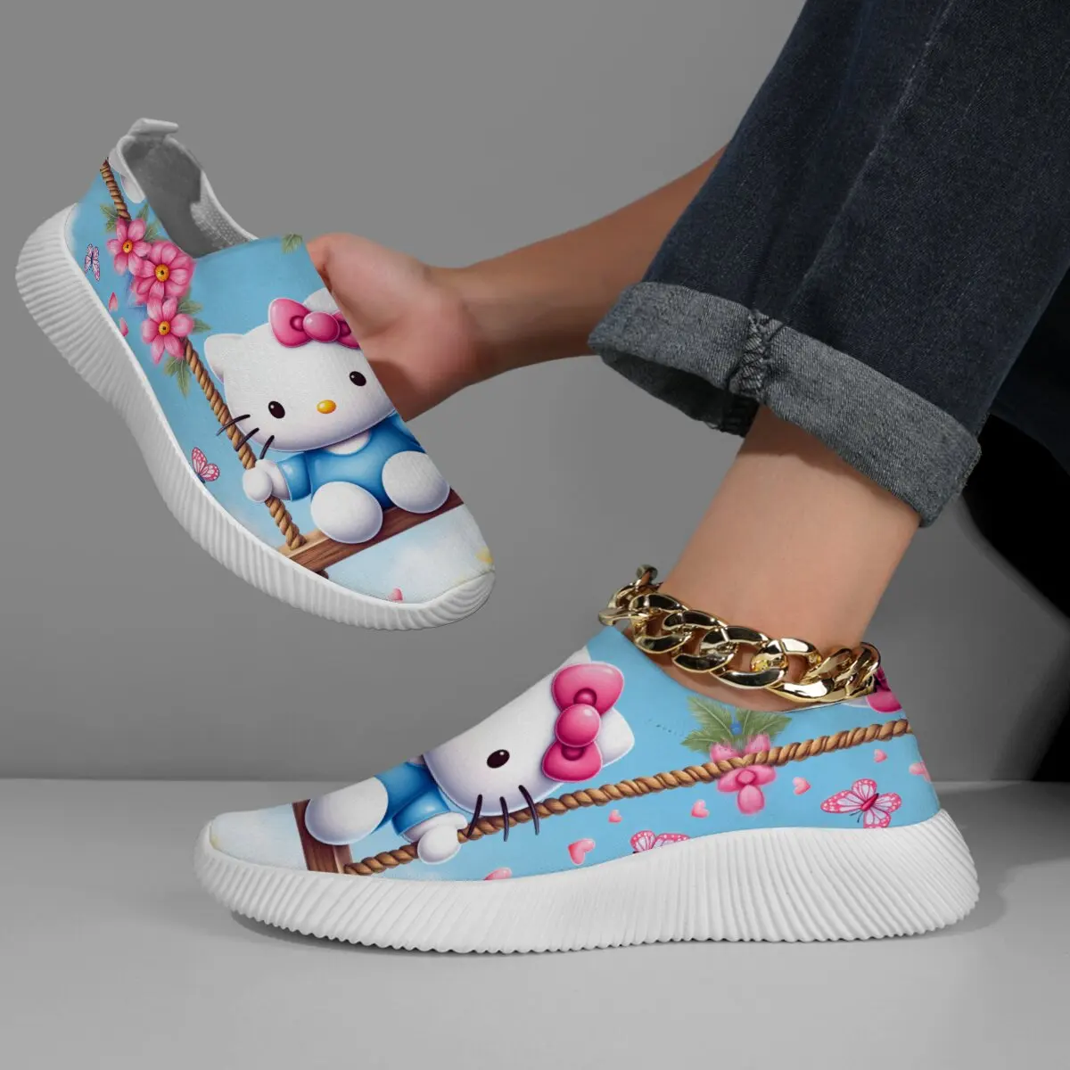

Women Loafers Disney Hello Kitty Shoe Luxury Women Casual Vulcanized Shoes Female Footwear Fashion Breathable Walking Sneakers