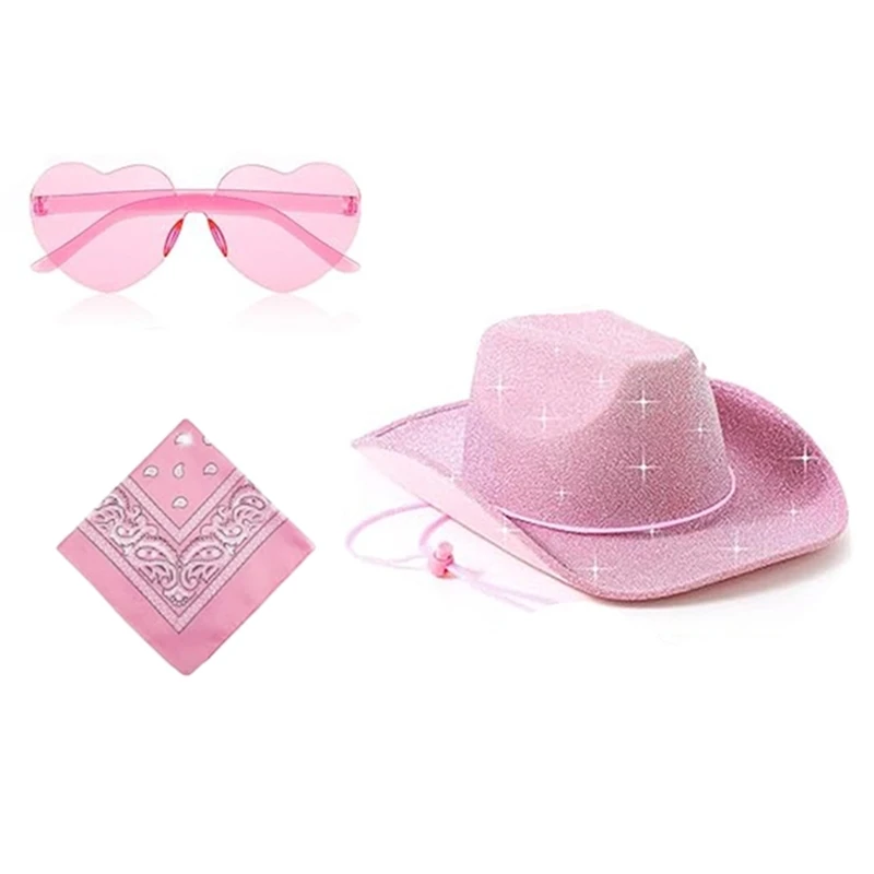 Western Cowboy Hat Eyeglasses for Bridal Shower Cowgirl Headscarf Costume Set Female Headwear Night Club Cosplay Drop Shipping