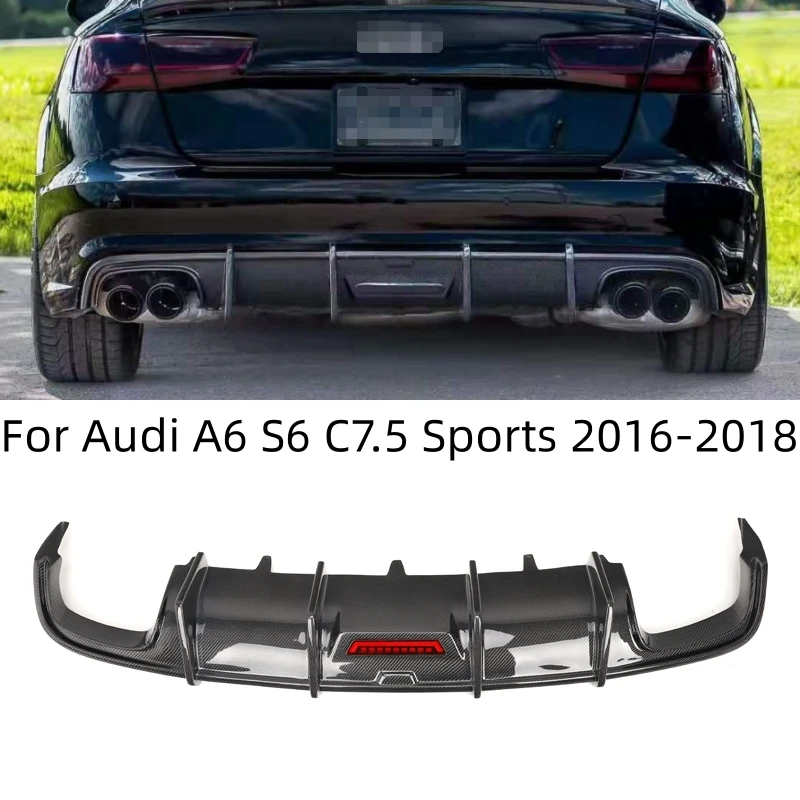 

Real Carbon Fiber Rear Diffuser Lip Spoiler For Audi A6 S6 C7.5 Sline Sports 2016-2018 KB Style Car Bumper Guard