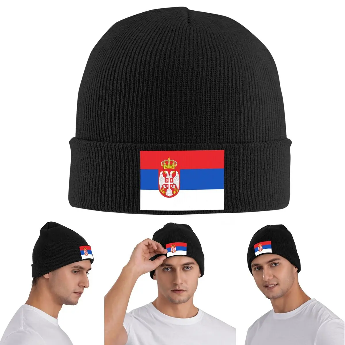 

Теплая вязаная шапка с флагом Сербии, зимняя вязаная шапка с капюшоном, шапочки Skullies, шапки в стиле хип-хоп для унисекс