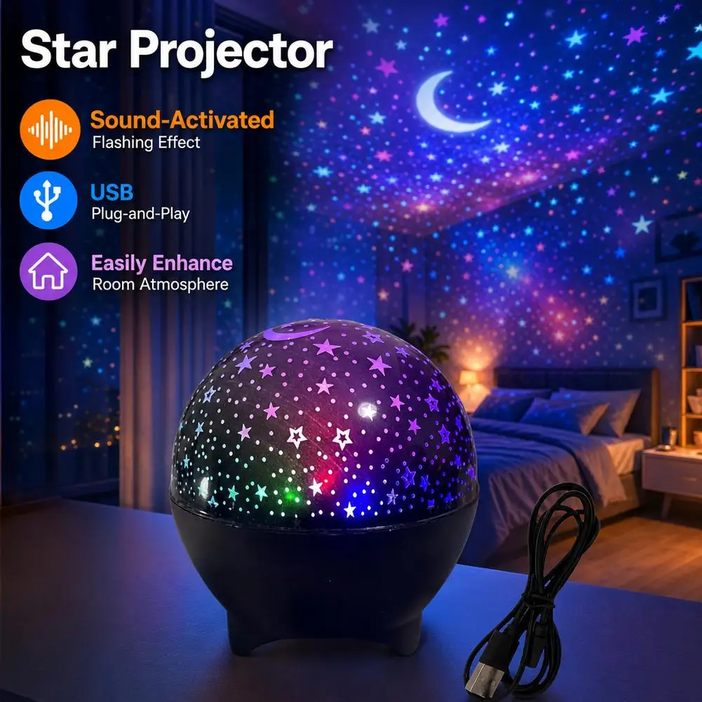 LED Star Moon Projector Lamp RGB Auto Rotating Magic Ball Moon Light Colorful Starry Sky Night Lights for Bedroom Home Decor