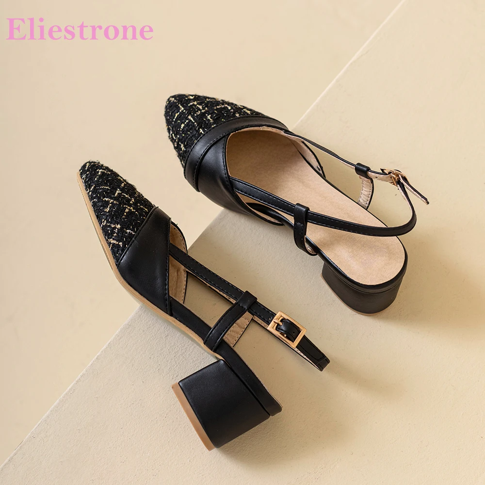  New Summer Sweet Black Beige Women Sandals Hot Pointed Toe Med Heels Lady Casual Shoes Plus Big Small Size 11 31 43 47