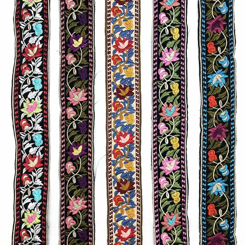 1yards Flowers Ethnic Embroidered Lace Trim Jacquard Ribbon for Garment Accessories DIY Craft Making Flower Sewing