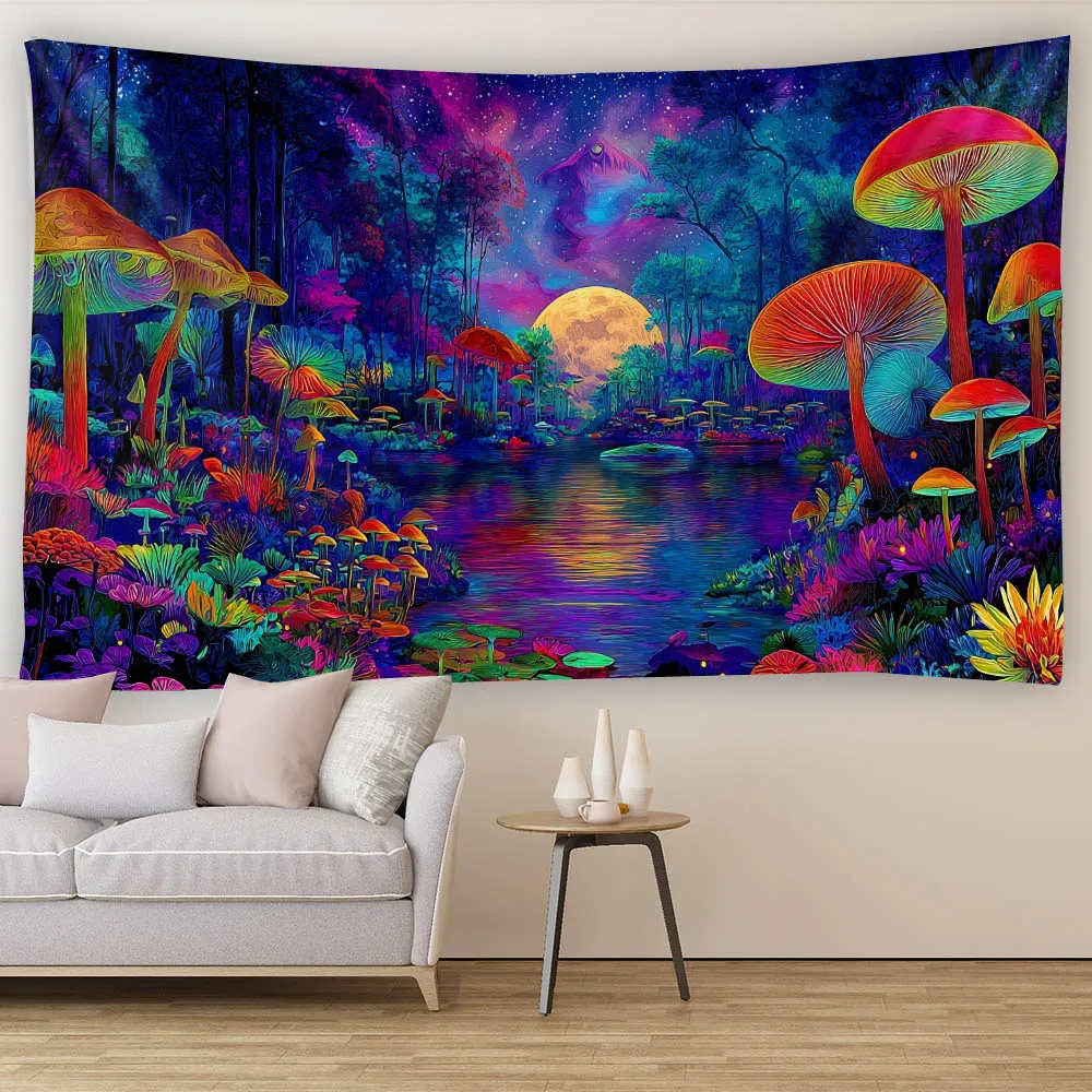 Psychedelic Scene Wall Tapestry Mushroom Forest Butterfly Design Aesthetic Background Dormitory Home Decor Wall Hanging Poster