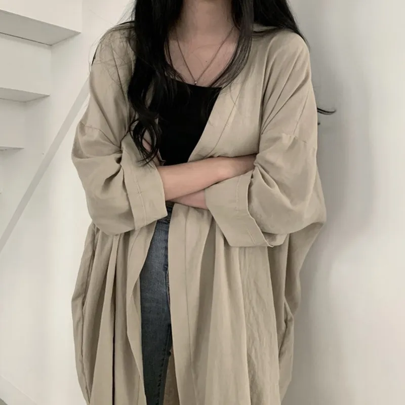 Summer Korean Version Loose Fit Women\'s Long Cardigan Summer Solid Color Breathable Thin Windbreaker Sunscreen Clothing