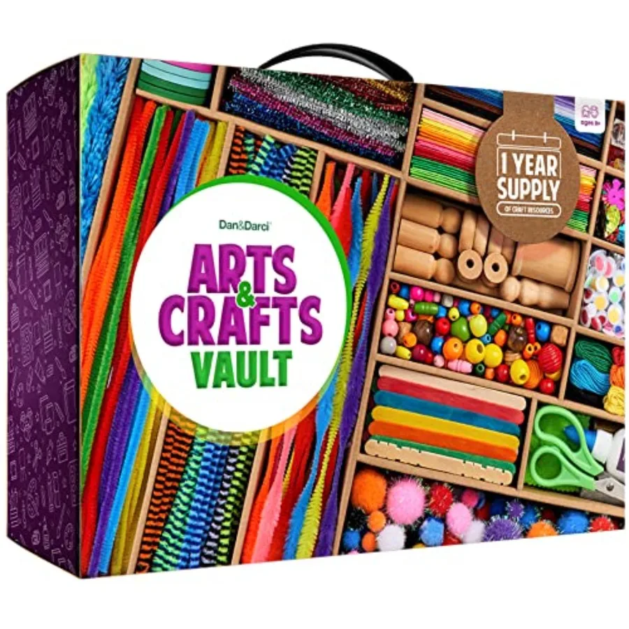 

Arts and Crafts Vault - Craft Supplies Kit in a Box - Birthday Gift for Ages 4 5 6 7 8 9 10 11 and 12 Year Old Girls and Boys -