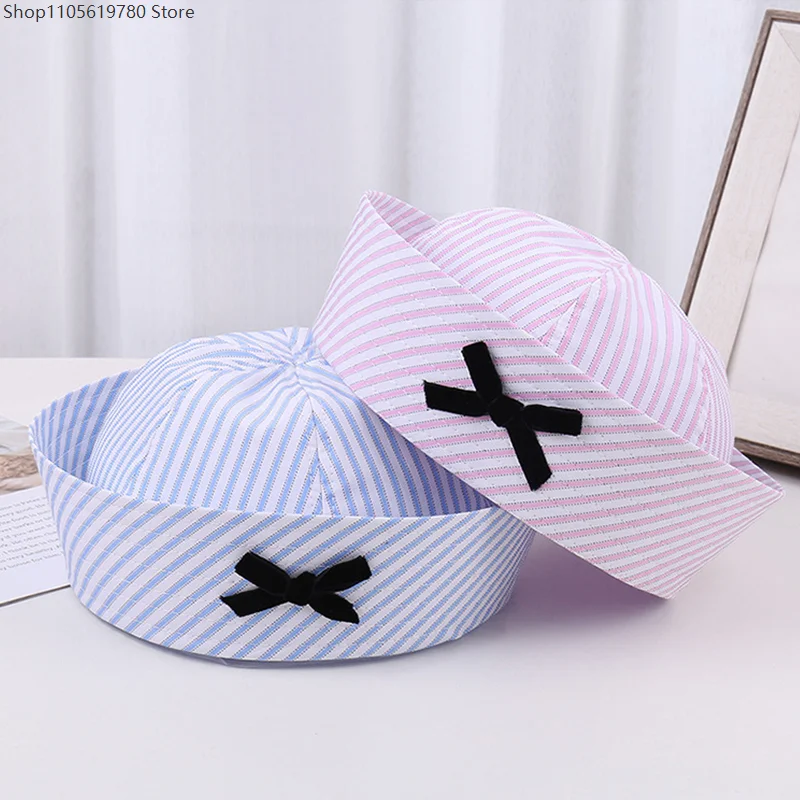 Women JK Leopard Print Bow Decor Sailor Beret Retro Hottie Small Flipped Brim Cosplay Daily Party Matching Headwear Accessory