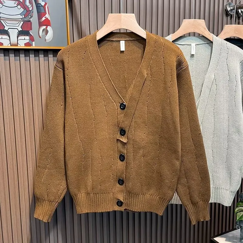 

Осенний мужской свитер-кардиган крупного размера (250 пу), высококачественный, легкий, вязаный, свободного кроя, повседневный