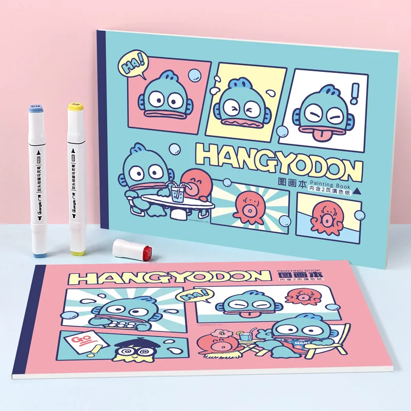 2pcs Sanrio Stationery Mermaid Hanton B5 Picture Book Elementary School A4 Blank Book Ugly Fish Coloring Book Gift