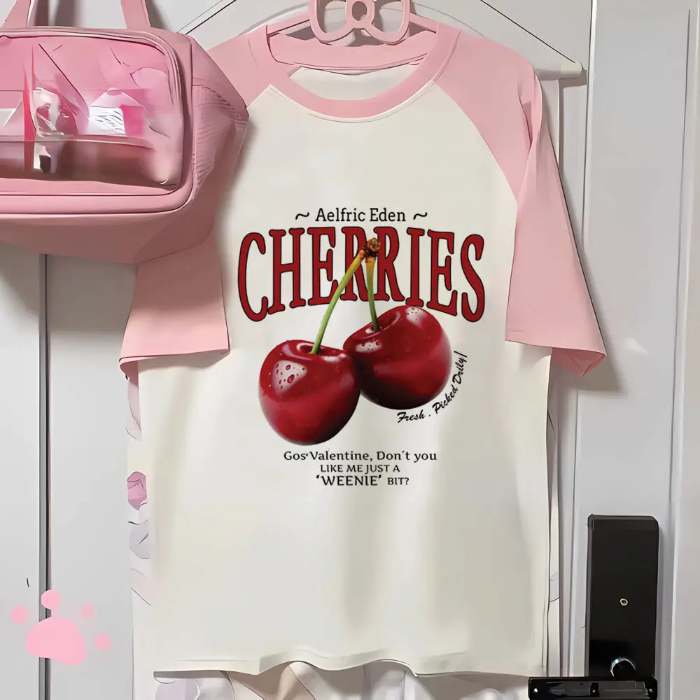 Cherry shirt girl hip hop kawaii Digital Retro anime graphic t shirt University Comfortable aesthetic korean clothes streetwear