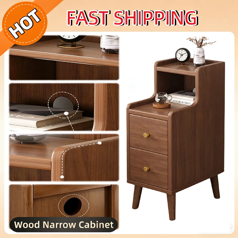 Ultra-Narrow Bedside Storage Cabinet Modern Minimalist Solid Wood Nightstand with Drawers for Narrow Spaces Bedroom Hallway Sofa