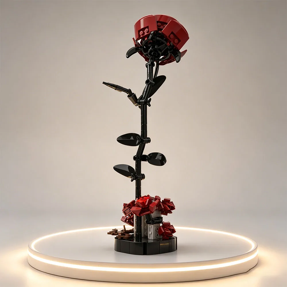 NEUES MOC Modellbausatz Totenkopf-Rosenstrauß Modell Gotischer Krähenschädel Blumen Dekoration Gotisches Kreuz Festival Party Geschenke – Detail 6