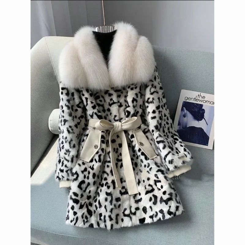 New Leopard-print Coat Style Imitation Fox Fur Collar Fashionable Overcoat Wool Cotton Jacket Goddess Faux Fur Integrated Cotton