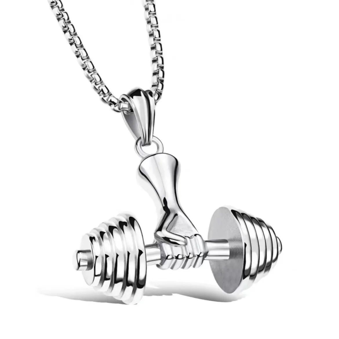 Stainless Steel Barbell Pendant Necklace For Men Punk Titanium Steel Chain Male Fitness Sports Style Fashion Jewelry Accessories view 3