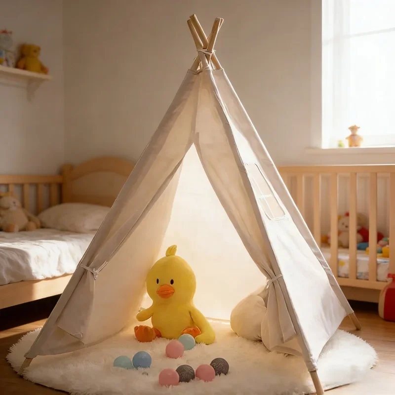 

Детская хлопковая холщовая индейская игровая палатка, портативный детский шатер для игр в помещении и на улице, игровой домик-замок для девочек и детей