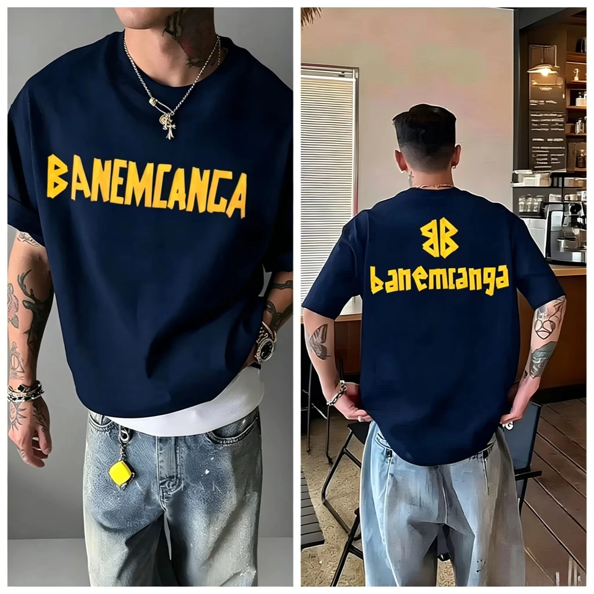 2026 Men White Vintage Letter Graphic T Shirt Front and Back Print O-neck Short Sleeve Streetwear Casual Tees for Men