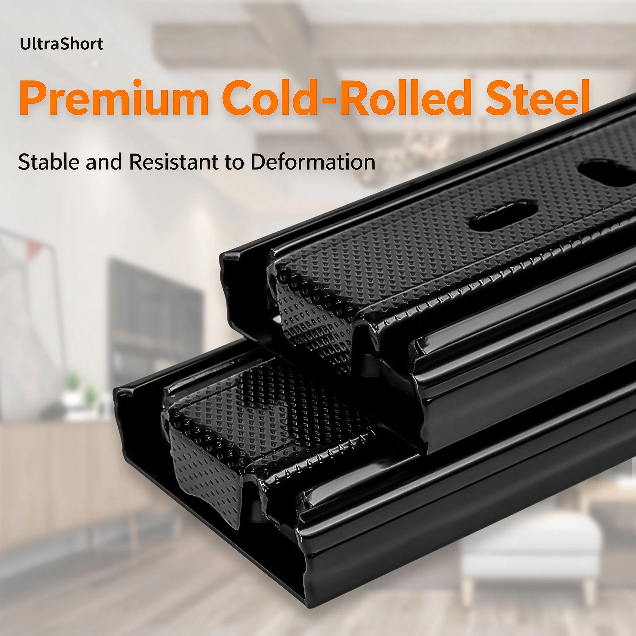 3-Section Ball Bearing Drawer Slides, Black Heavy-Duty Non-Soft-Close Cold-Rolled Steel Cabinet Runner Track, 6-20in, 2 Pcs/Set
