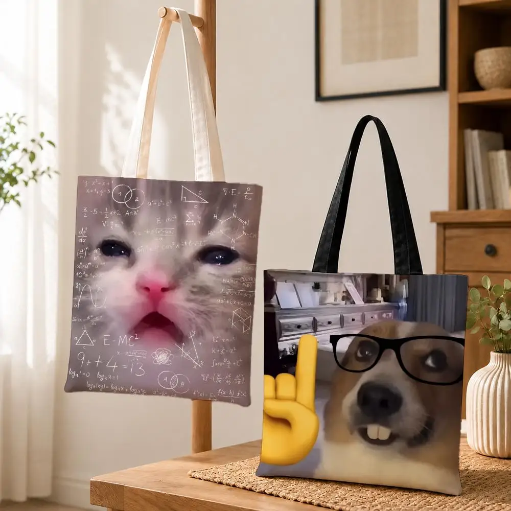 Funny Humorous Cats Graphic Storage Bags Tote Storage Bags Multifunctional for School Shopping Travel and Work