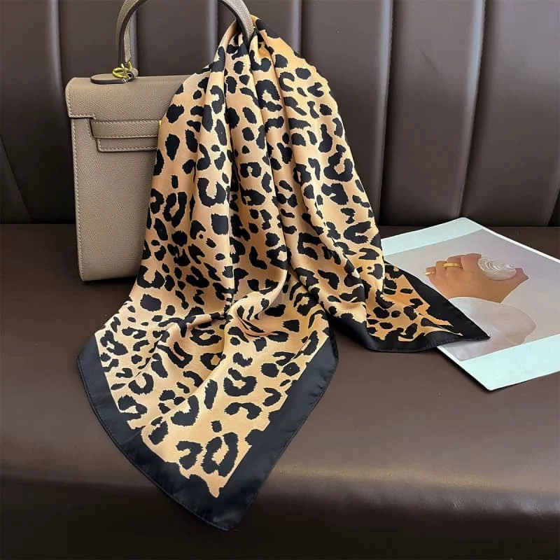 

68cm Polka Dot Leopard Print Scarf for Women Spring and Summer Thin Imitation Silk Scarf Trendy Versatile Headscarf Shawl