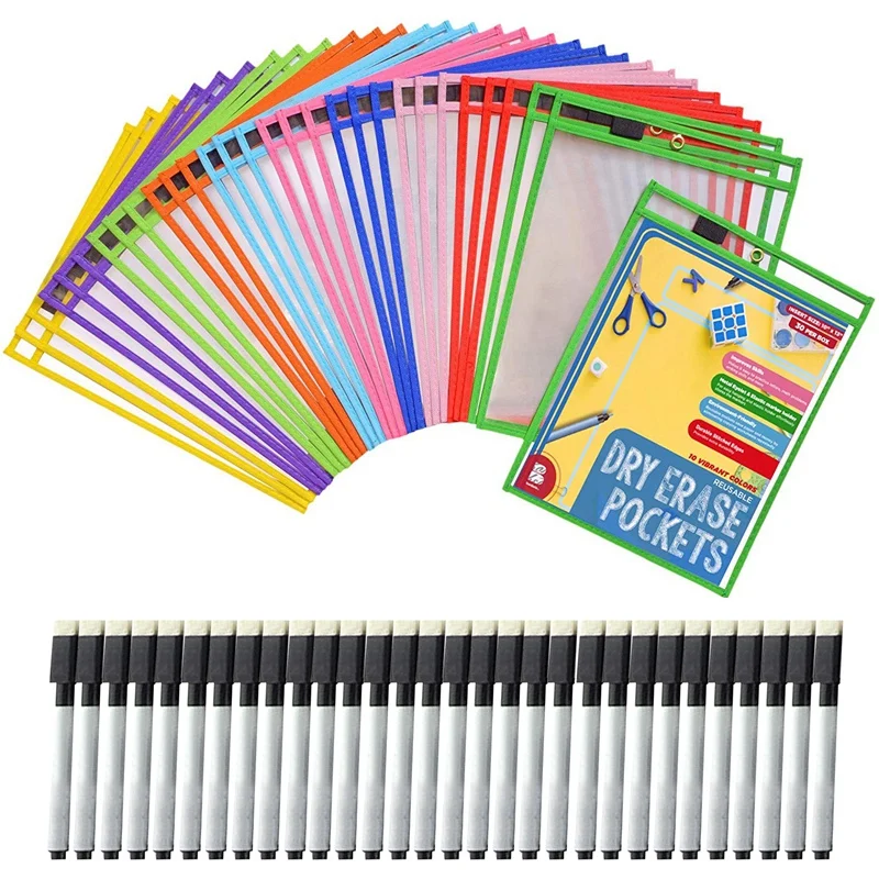 

30Dry Erase Pockets Pockets Perfect Classroom Organization Reusable Dry Erase Pockets Teaching Supplies