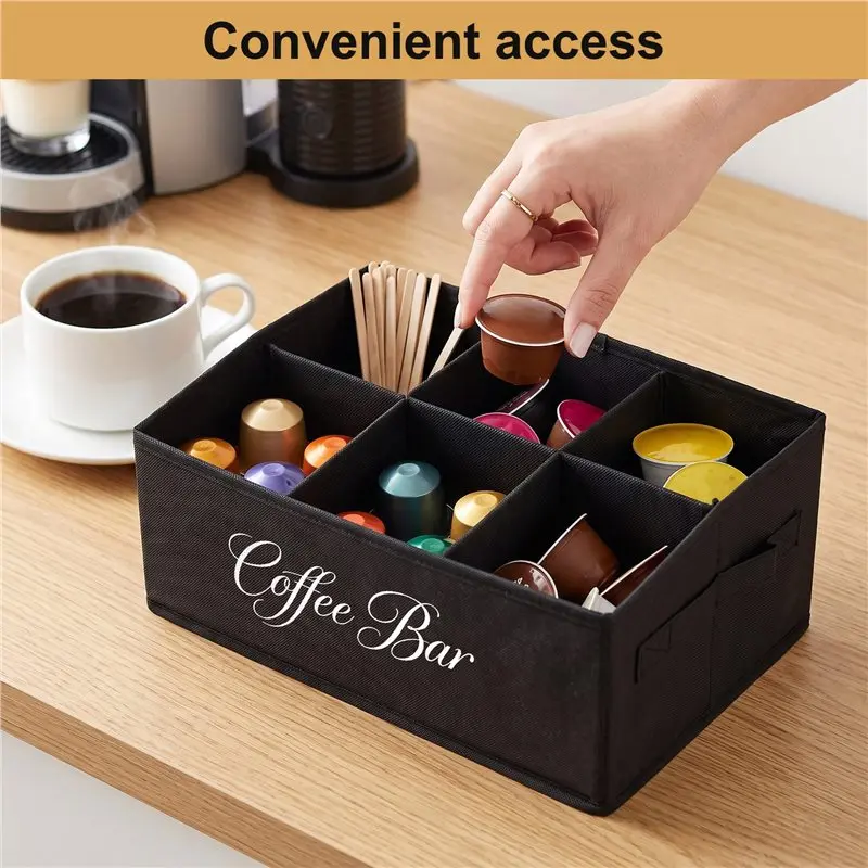 Cost Effective Coffee Station Counter Stand Organizer Coffee Bar Storage Basket With Removable Dividers, Coffee Accessory