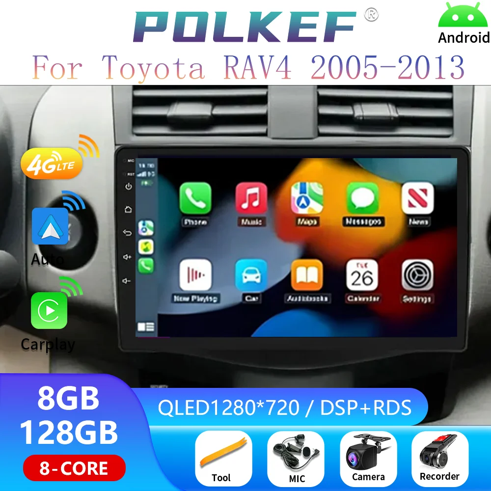 

For Toyota RAV4 Rav 4 2005 - 2013 Navigation Video DVD Autoradio Stereo 2din 4G+BT GPS Android 14 Carplay Car Radio Multimedia