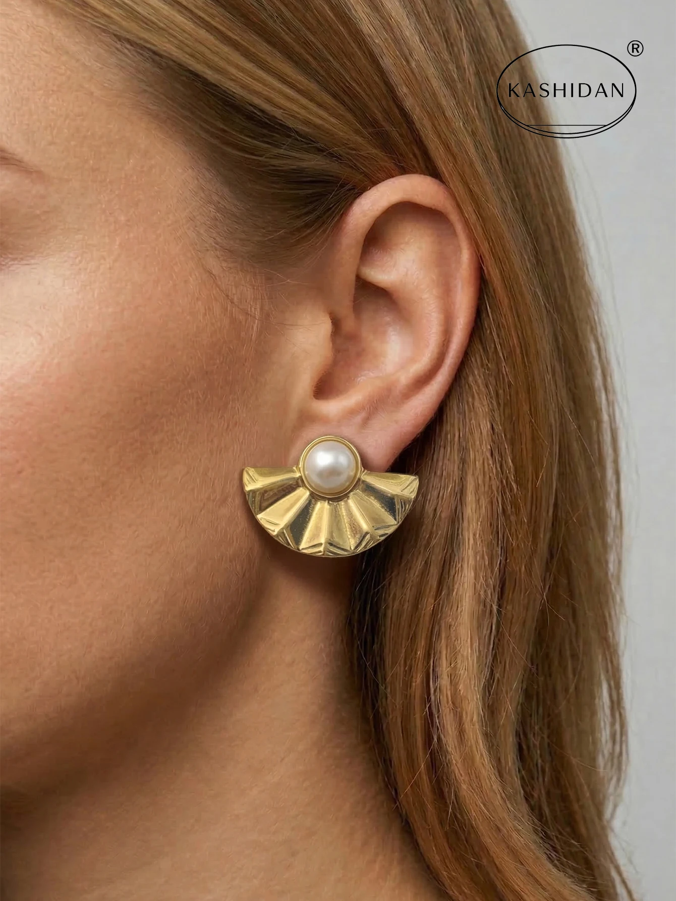 Vintage Gold Color Pearl Earrings Set for Women Stainless Steel Flower Fan Heart Sunburst Stud Drop Earring Jewelry Bijoux