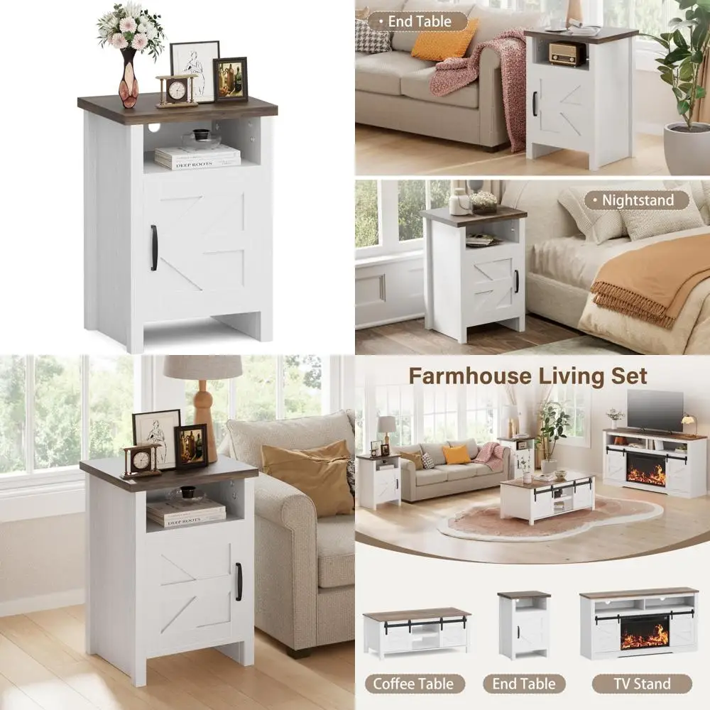 

Современная тумбочка для фермерского дома с раздвижной дверью и полкой, приставной столик в деревенском стиле для спальни и гостиной